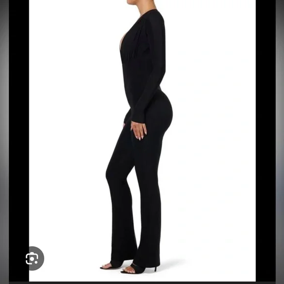 Naked Wardrobe Black Deep V-Neck Long Sleeve Jumpsuit - Picture 3 of 5